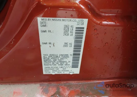 2019 Nissan Altima 2.5 Sr z USA, uszkodzony, nr VIN 1N4BL4CV1KC167277